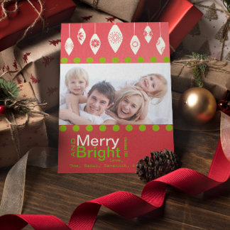 Red Green Retro Merry and Bright Family Photo Card