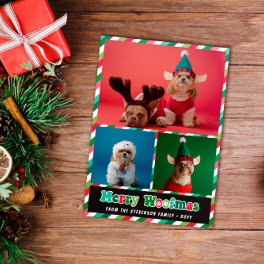 Red Green Retro Merry Woofmas Photo Collage Holiday Card