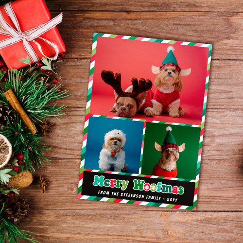 Red Green Retro Merry Woofmas Photo Collage Holiday Card