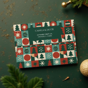 Red Green Retro Mid Century Modern Checkered  Envelope