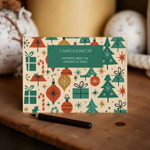 Red Green Retro Mid Century Modern Holiday Envelope