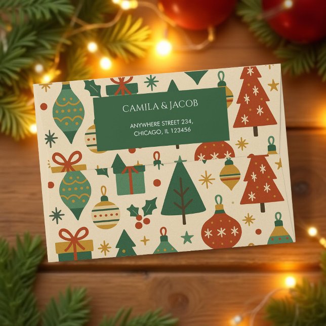 Red Green Retro Mid Century Modern Holiday Envelope (Creator Uploaded)