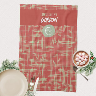Red Green Retro Plaid Santa Helper Christmas Kitchen Towel