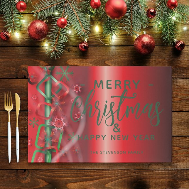 Red Green Retro Snowflake Christmas Paper Placemat (Creator Uploaded)