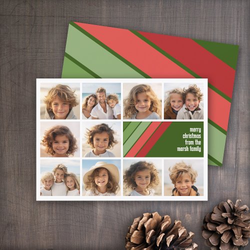 Red Green Retro Stripes _ 10 Photo Collage Holiday Card