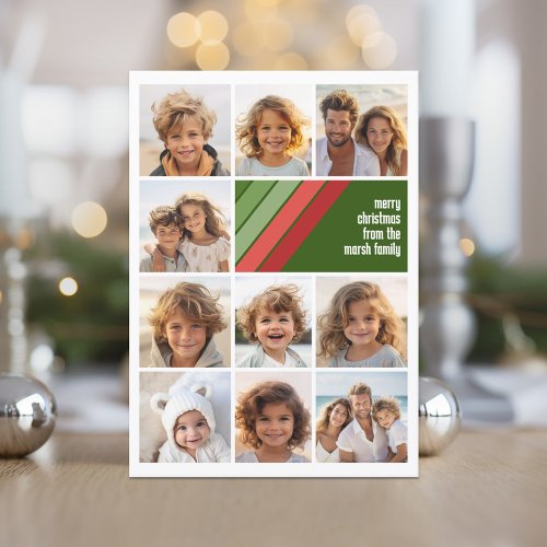 Red Green Retro Stripes _ 10 Photo Collage Holiday Card