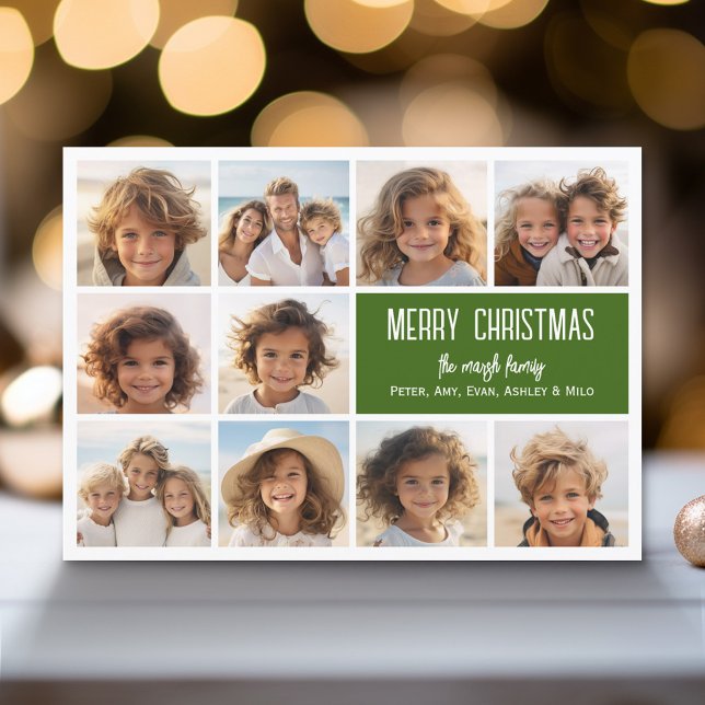 Red Green Retro Stripes - 10 Photo Holiday Card (Modern Holiday Greeting Card with a Family Photo)