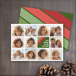 Red Green Retro Stripes - 11 Photo Collage Holiday Card