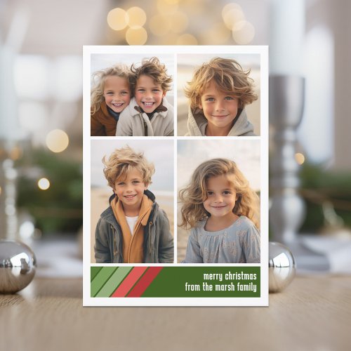 Red Green Retro Stripes _ 4 Photo Collage Holiday Card