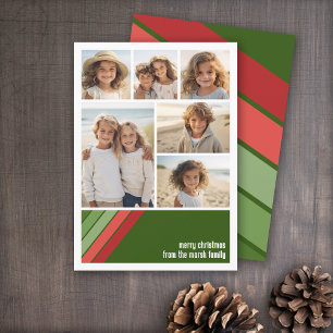 Red Green Retro Stripes - 6 Photo Collage Holiday Card