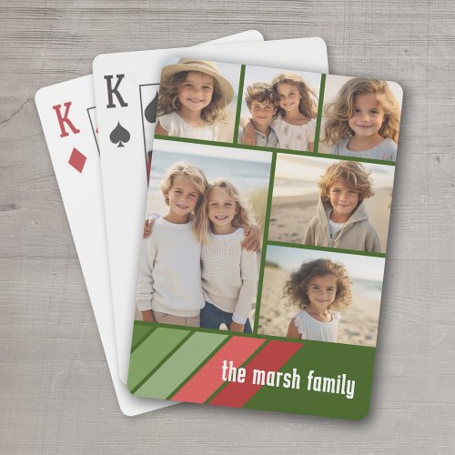 Red Green Retro Stripes _ 6 Photo Collage Playing Cards