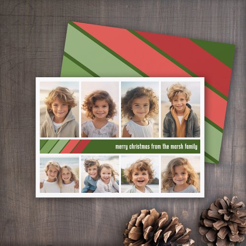 Red Green Retro Stripes _ 8 Photo Collage Holiday Card