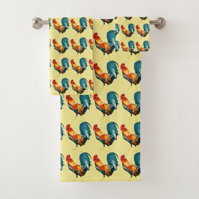 Red Green Rooster Bird Bath Towels