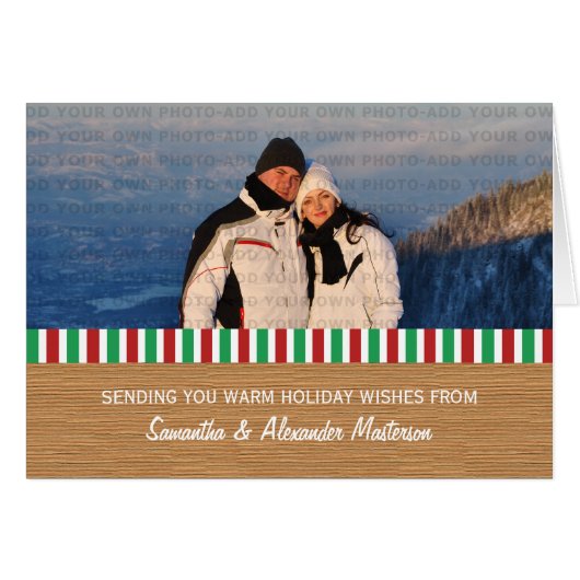 Red/Green Rustic Stripes Photo Card (Front Horizontal)