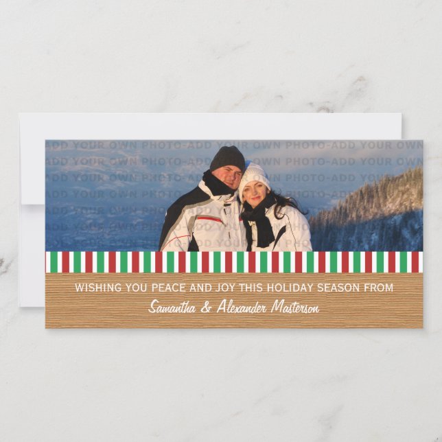 Red/Green Rustic Stripes Photo Card (Front)
