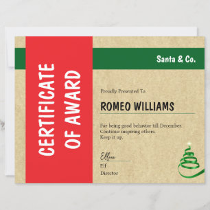 Red Green Santa & Co. Christmas Award Certificate