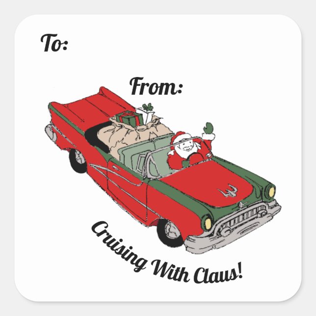 Red / Green Santa In Car  Square Sticker (Front)