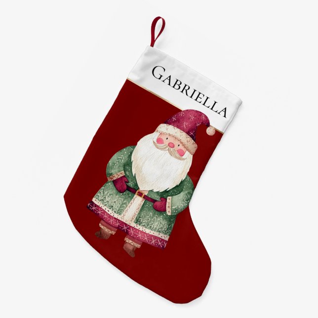 Red Green Santa Personalized Name Christmas Small Christmas Stocking (Front (Hanging))