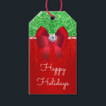 Red green satin bow glitter DIY Christmas wish Gift Tags<br><div class="desc">A beautiful illustration featuring a two tone deep red and faux glitter green background divided by a faux sparkly glitter band on which a printed satin red bow appears with a faux round cut diamond. The words "Happy Holidays" may be changed to any Xmas message or wish of your choice....</div>