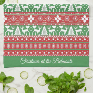 Red Green Scandinavian Customized Name Christmas Kitchen Towel