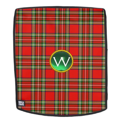 RED GREEN SCOTTISH TARTAN AND GEMSTONE MONOGRAM BACKPACK