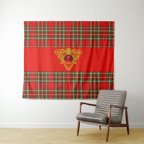 RED GREEN SCOTTISH TARTANGOLD CELTIC KNOTS HEART TAPESTRY