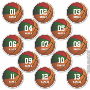 red green set of 13 basketball kids team gifts sticker
