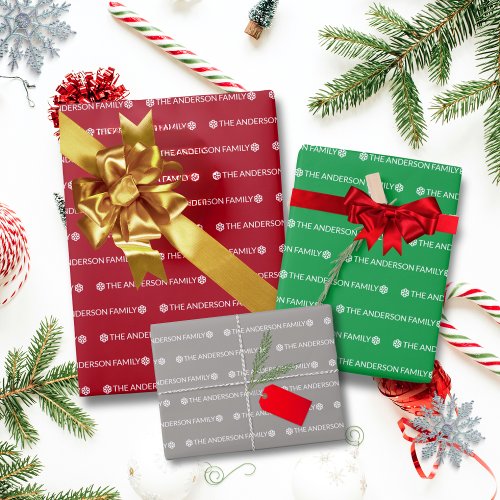 Red Green Silver Repeating Name Pattern Christmas Wrapping Paper Sheets