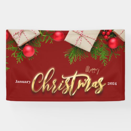 Red green simple merry christmas  banner