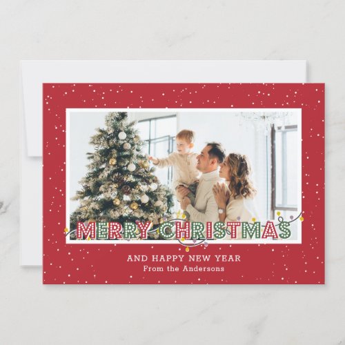 Red Green Snow Lights Photo Christmas Cards