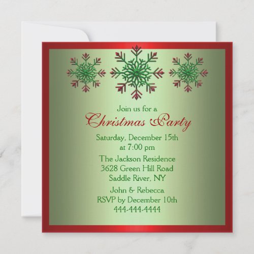 Red  Green Snowflake Christmas Party Invite