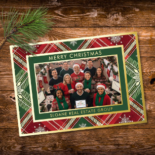 Red Green Snowflake Plaid Merry Christmas Photo Foil Holiday Card