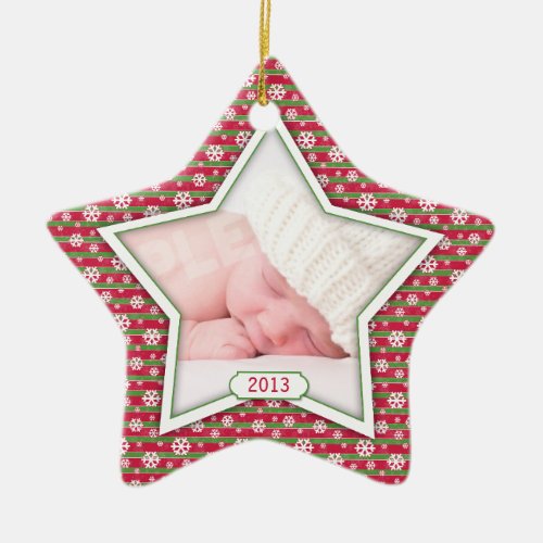 Red Green Snowflake Star Babys First Christmas Ceramic Ornament