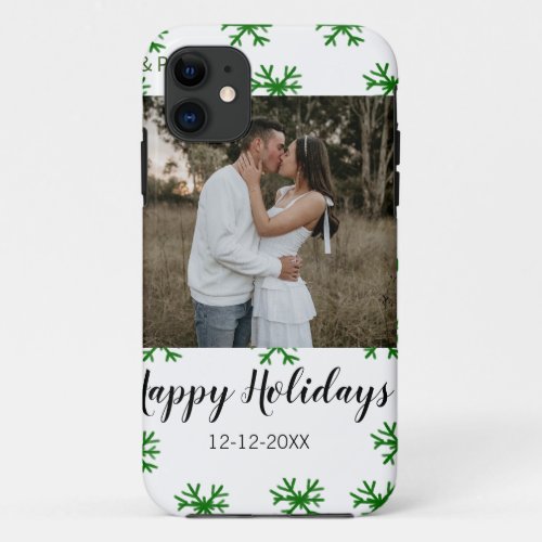 red green snowflakes text photo merry christmas iPhone 11 case