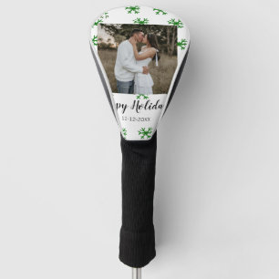 red green snowflakes text photo merry christmas golf head cover