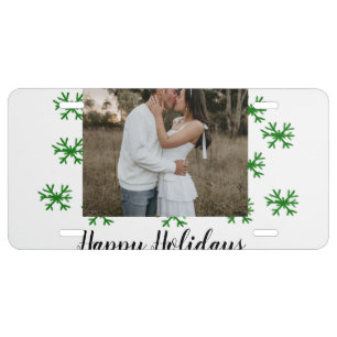red green snowflakes text photo merry christmas license plate