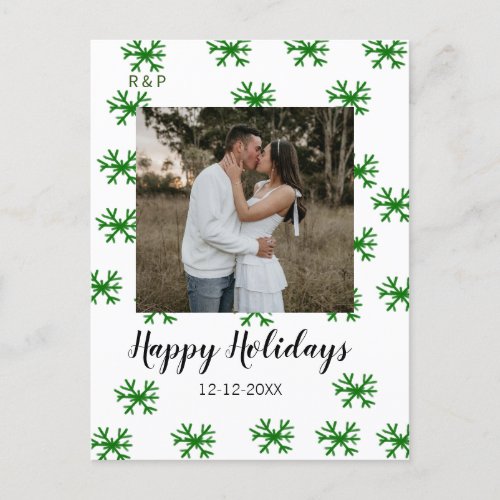 red green snowflakes text photo merry christmas postcard