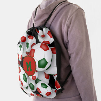 red green soccer balls pattern team colors gifts drawstring bag
