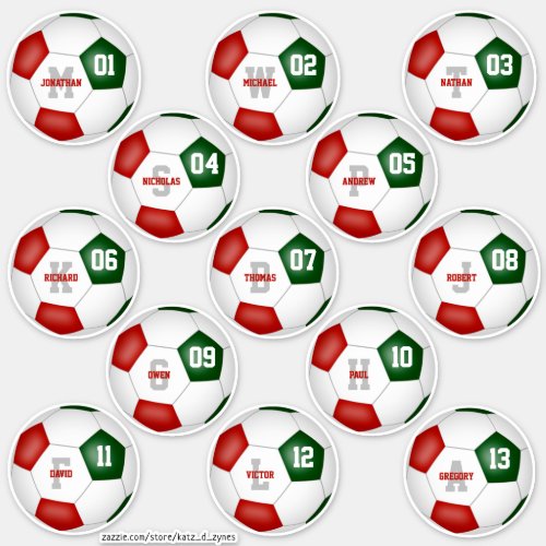 red green soccer team 13 individually personalized sticker
