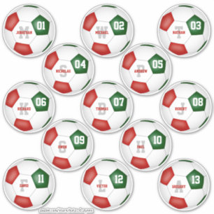 red green soccer team 13 individually personalized sticker
