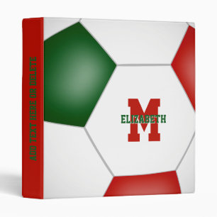 red green soccer team colors monogrammed 3 ring binder