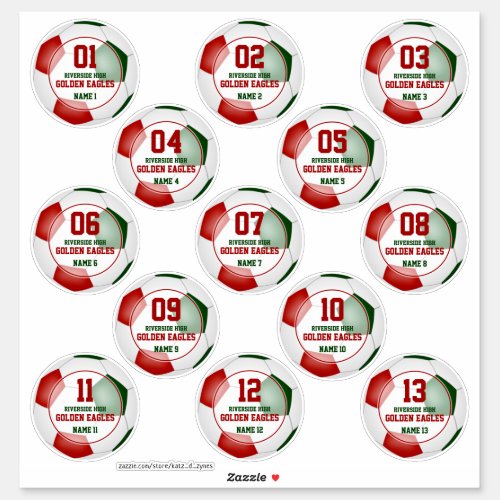 red green soccer team colors set of 13 custom sticker