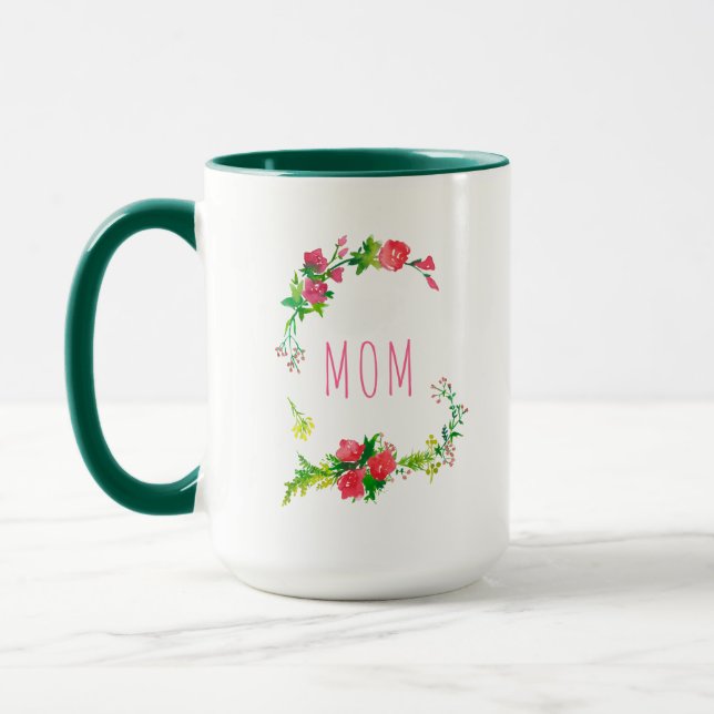 Red & Green Spring Floral Wreath Mug (Left)