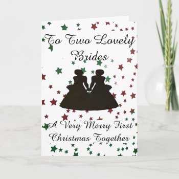 Red &green Star Bride Silhouette Gay 1st Christmas Holiday Card by AGayMarriage at Zazzle
