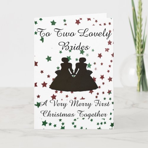 Red Green Star Bride Silhouette Gay 1st Christmas Holiday Card