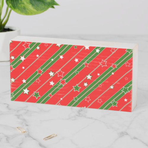 Red  Green Stars Christmas Wooden Box Sign