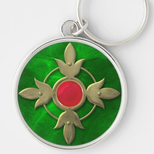 Red Green Steampunk Gem Keychain