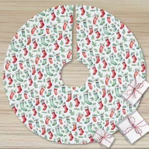 Red Green Stockings Holly Christmas Brushed Polyester Tree Skirt