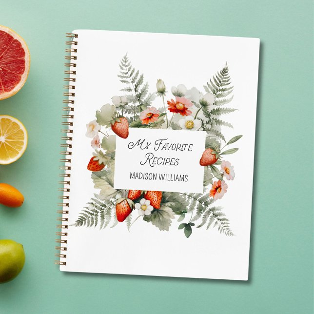 Red Green Strawberry Flower Leaves Recipe Book (Close up)