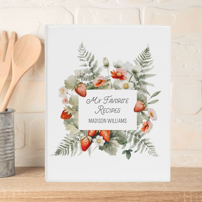Red Green Strawberry Flower Leaves Recipe Book Mini Binder (In situ)